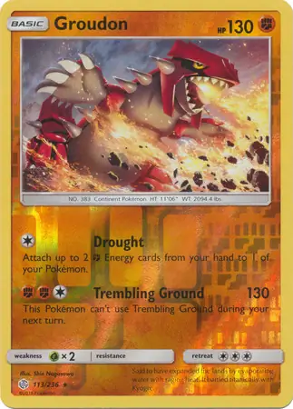 Groudon Reverse Holo Pokemon card from Cosmic Eclipse