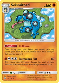 Seismitoad Pokemon card from Cosmic Eclipse