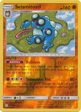 Seismitoad Reverse Holo Pokemon card from Cosmic Eclipse