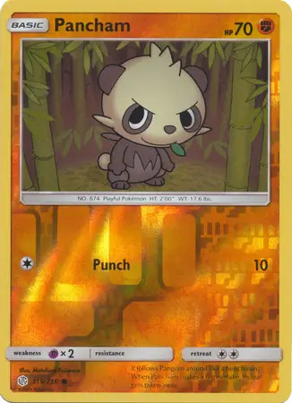 Pancham Reverse Holo Pokemon card from Cosmic Eclipse