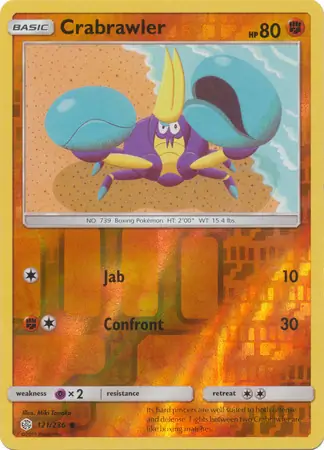 Crabrawler Reverse Holo Pokemon card from Cosmic Eclipse