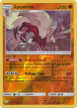 Lycanroc Reverse Holo Pokemon card from Cosmic Eclipse