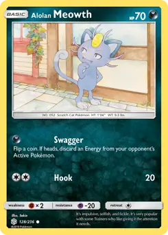 Alolan Meowth Pokemon card from Cosmic Eclipse