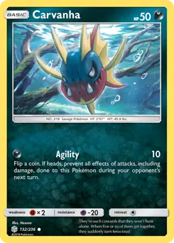 Carvanha Pokemon card from Cosmic Eclipse
