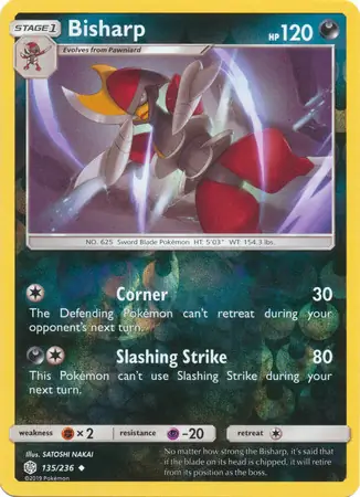 Bisharp Reverse Holo Pokemon card from Cosmic Eclipse