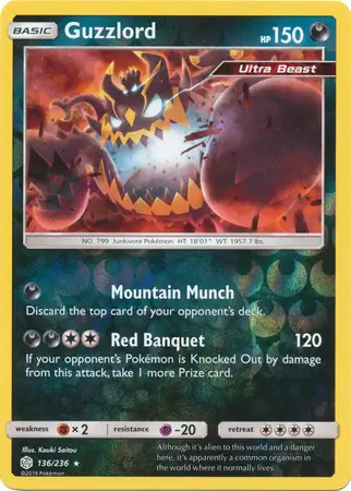 Guzzlord Reverse Holo Pokemon card from Cosmic Eclipse