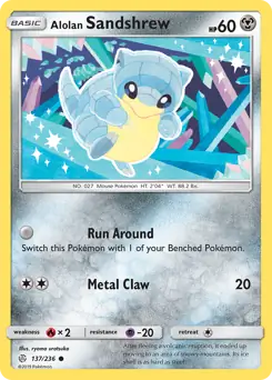Alolan Sandshrew Pokemon card from Cosmic Eclipse