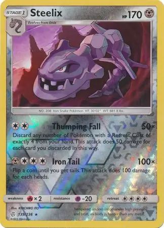 Steelix Reverse Holo Pokemon card from Cosmic Eclipse
