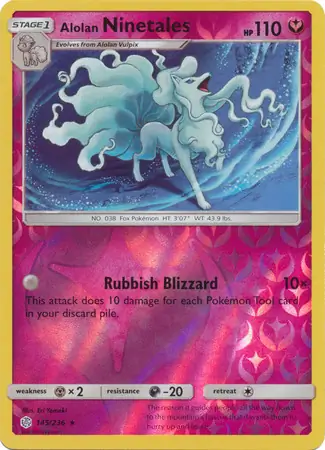 Alolan Ninetales Reverse Holo Pokemon card from Cosmic Eclipse