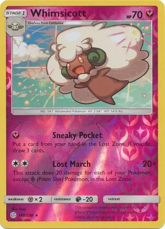Whimsicott Reverse Holo Pokemon card from Cosmic Eclipse