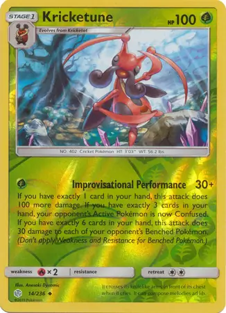 Kricketune Reverse Holo Pokemon card from Cosmic Eclipse