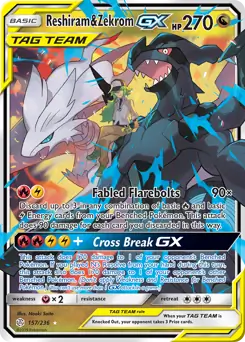 Reshiram & Zekrom GX Pokemon card from Cosmic Eclipse