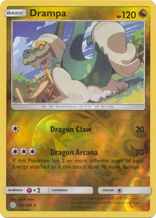 Drampa Reverse Holo Pokemon card from Cosmic Eclipse