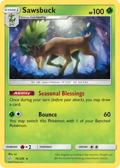 Sawsbuck Pokemon card from Cosmic Eclipse