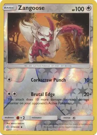 Zangoose Reverse Holo Pokemon card from Cosmic Eclipse