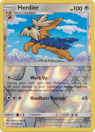 Herdier Reverse Holo Pokemon card from Cosmic Eclipse