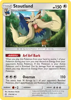 Stoutland Pokemon card from Cosmic Eclipse
