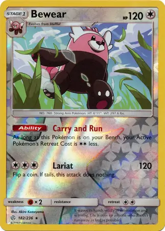 Bewear Reverse Holo Pokemon card from Cosmic Eclipse