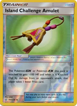 Island Challenge Amulet Reverse Holo Pokemon card from Cosmic Eclipse