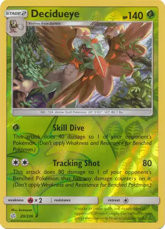 Decidueye Reverse Holo Pokemon card from Cosmic Eclipse