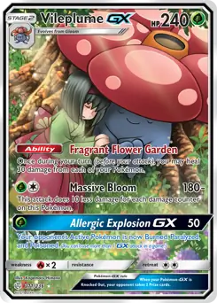Full Art Vileplume GX Pokemon card from Cosmic Eclipse