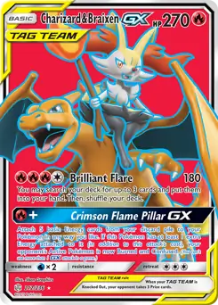 Full Art Charizard & Braixen GX Pokemon card from Cosmic Eclipse