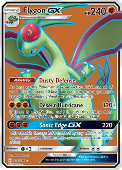 Full Art Flygon GX Pokemon card from Cosmic Eclipse