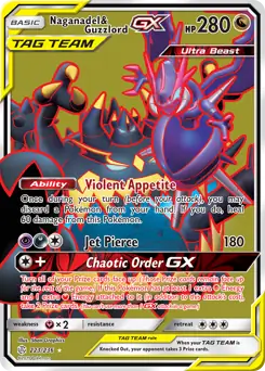 Full Art Naganadel & Guzzlord GX Pokemon card from Cosmic Eclipse