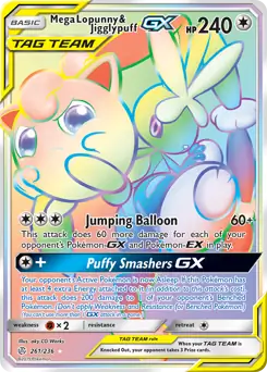 Mega Lopunny & Jigglypuff GX Secret Pokemon card from Cosmic Eclipse