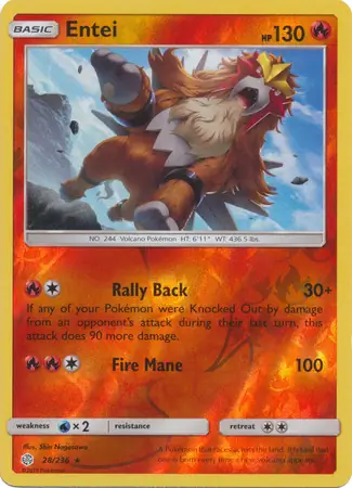 Entei Reverse Holo Pokemon card from Cosmic Eclipse