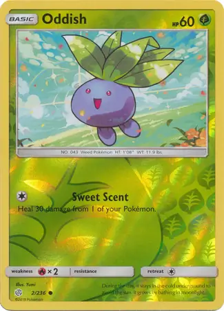 Oddish Reverse Holo Pokemon card from Cosmic Eclipse