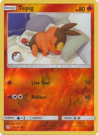 Tepig Reverse Holo Pokemon card from Cosmic Eclipse
