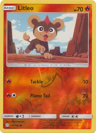 Litleo Reverse Holo Pokemon card from Cosmic Eclipse