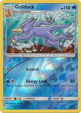 Golduck Reverse Holo Pokemon card from Cosmic Eclipse