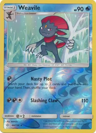 Weavile Reverse Holo Pokemon card from Cosmic Eclipse