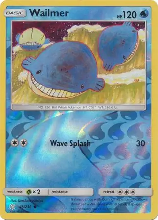 Wailmer Reverse Holo Pokemon card from Cosmic Eclipse
