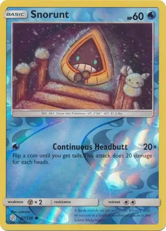 Snorunt Reverse Holo Pokemon card from Cosmic Eclipse