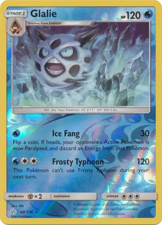Glalie Reverse Holo Pokemon card from Cosmic Eclipse