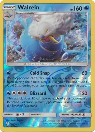 Walrein Reverse Holo Pokemon card from Cosmic Eclipse