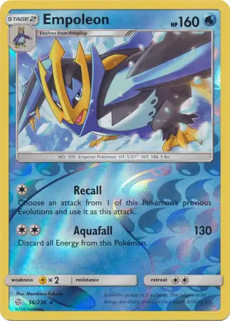 Empoleon Reverse Holo Pokemon card from Cosmic Eclipse