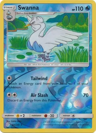 Swanna Reverse Holo Pokemon card from Cosmic Eclipse