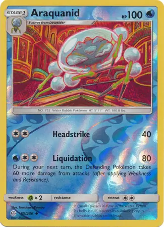 Araquanid Reverse Holo Pokemon card from Cosmic Eclipse