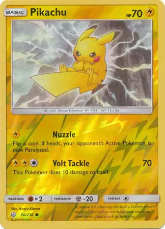 Pikachu Reverse Holo Pokemon card from Cosmic Eclipse