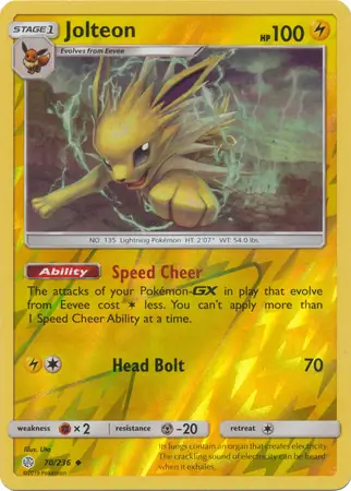 Jolteon Reverse Holo Pokemon card from Cosmic Eclipse
