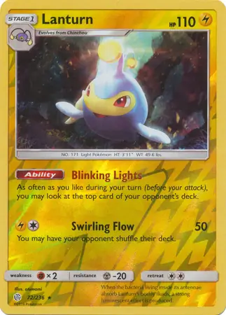 Lanturn Reverse Holo Pokemon card from Cosmic Eclipse