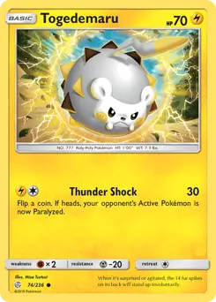 Togedemaru Pokemon card from Cosmic Eclipse
