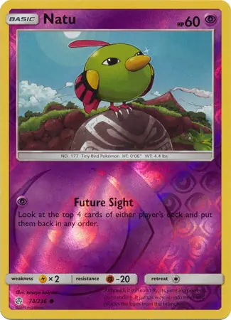 Natu Reverse Holo Pokemon card from Cosmic Eclipse