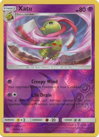 Xatu Reverse Holo Pokemon card from Cosmic Eclipse