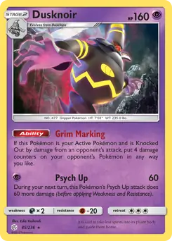Dusknoir Pokemon card from Cosmic Eclipse