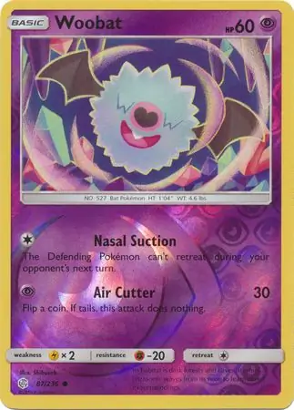 Woobat Reverse Holo Pokemon card from Cosmic Eclipse